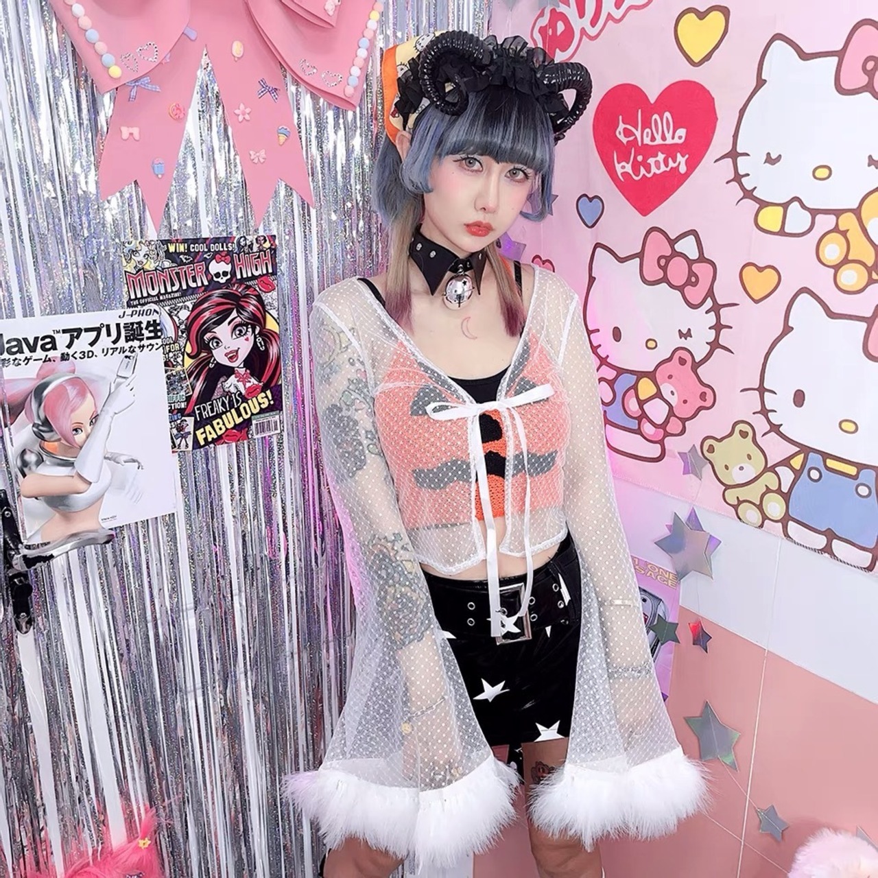 カーディガン レース 白 ファー シースルー セクシー トップス ピンク 