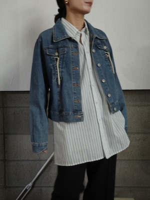 <vintage>lace up denim jacket