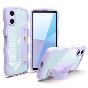 【在庫のみ】Xperia 10 VI ケース クリア スタンド機能 SO-52E / SOG14 / A402SO / XQ-ES44 ケース 耐衝撃 うねうね 透明 エクスペリア 10 vi スマホケース Xperia 10VI カバー おしゃれ 人気 軽量 薄型 TPU ストラップホール (パープル)