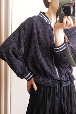 velor lace zip blouson navy