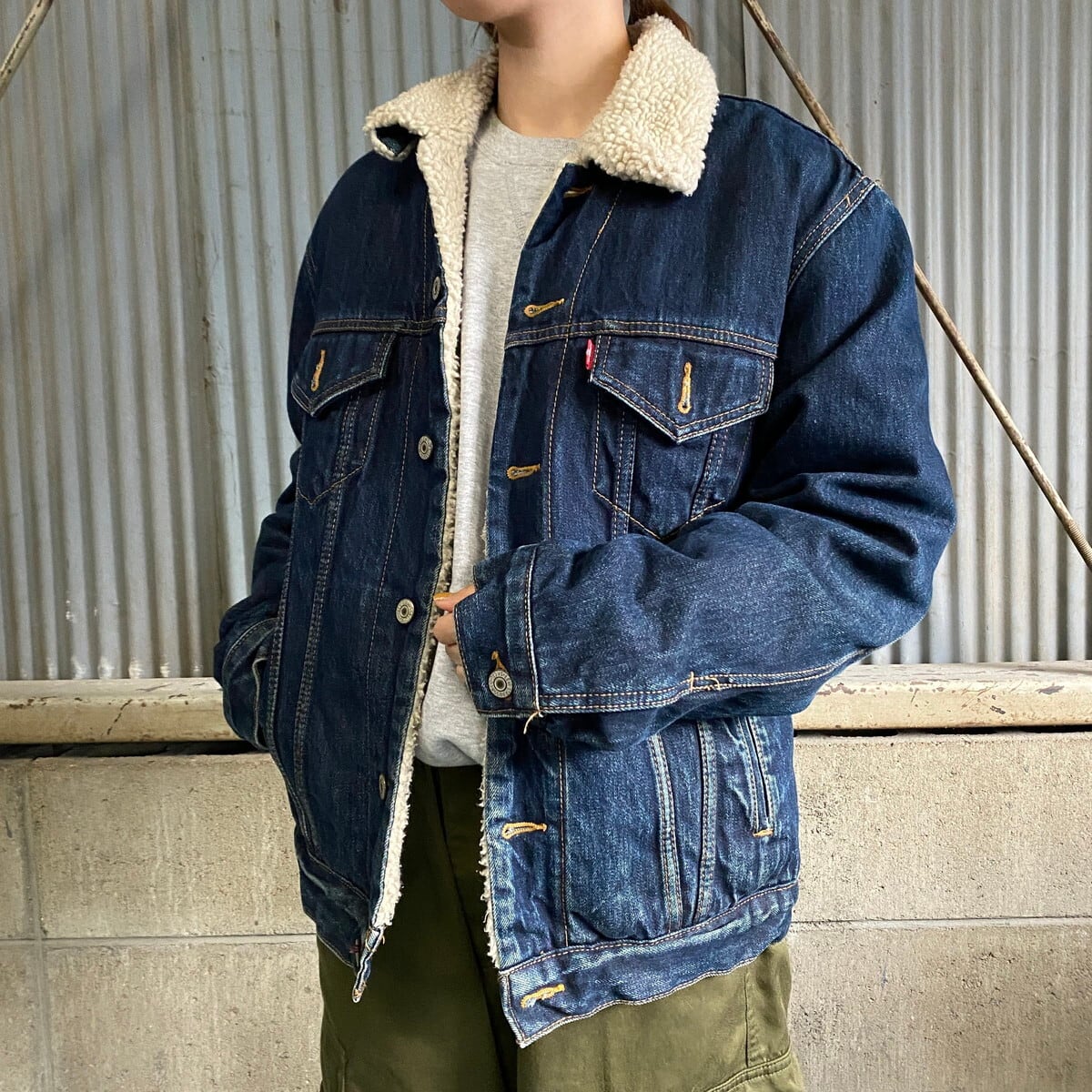 Levi's ダークブルー デニムジャケット LEVI'S ダークブルーデニムジャケット リーバイス デニムボアジャケット メンズS ダークブルー レザー デニム ジャケット