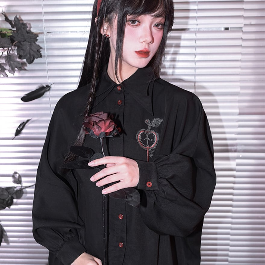 古怪舎シリーズ サブカル地雷系 中華風黒シャツ |天使と悪魔