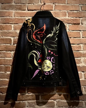 【Caka act3】Hand-Drawn Custom Black Denim Tracker Jacket