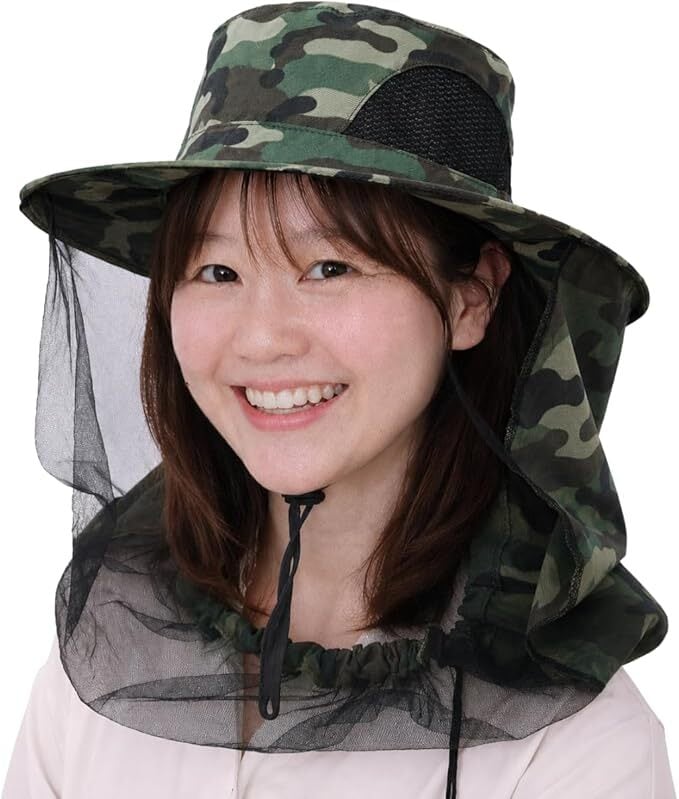 EBISSY 虫よけネット付き 帽子 日除け 一体型 折りたたみ メッシュ