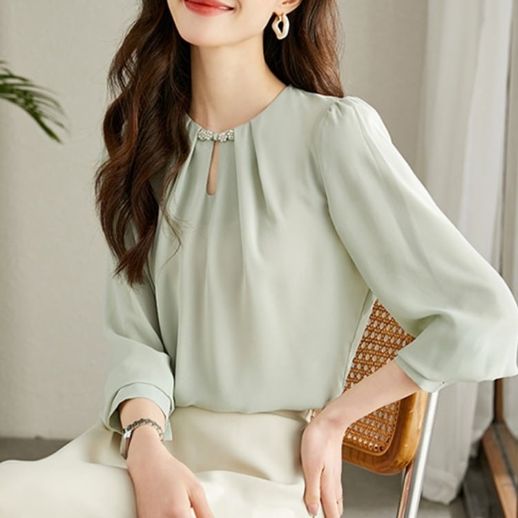 パール風飾り付き チャイナテイストブラウス 2カラー YS00138
