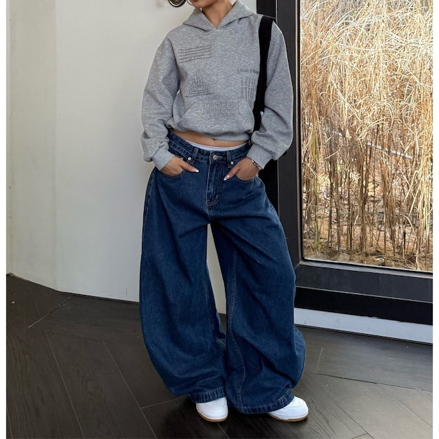 ミニマルワイドフォルムボリュームシルエットデニムパンツ 1col R02423