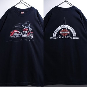 00s "Harley Davidson" Black Bike & Logo Print Design T-Shirt