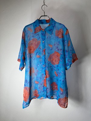 90s Sheer Floral Design Shirt