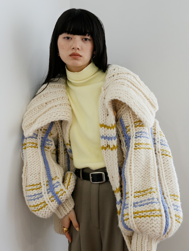 handmade check knit cardigan（ivory）