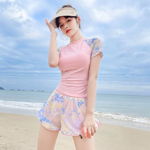 水着 長袖 2点セット 女子 上下セット ロゴビキニセクシーミニ ショート丈 可愛い お姉さんモデル ヨガ ランニング旅行 スイムウェア イイ女 スタイルアップ モテ レディース黑白学生