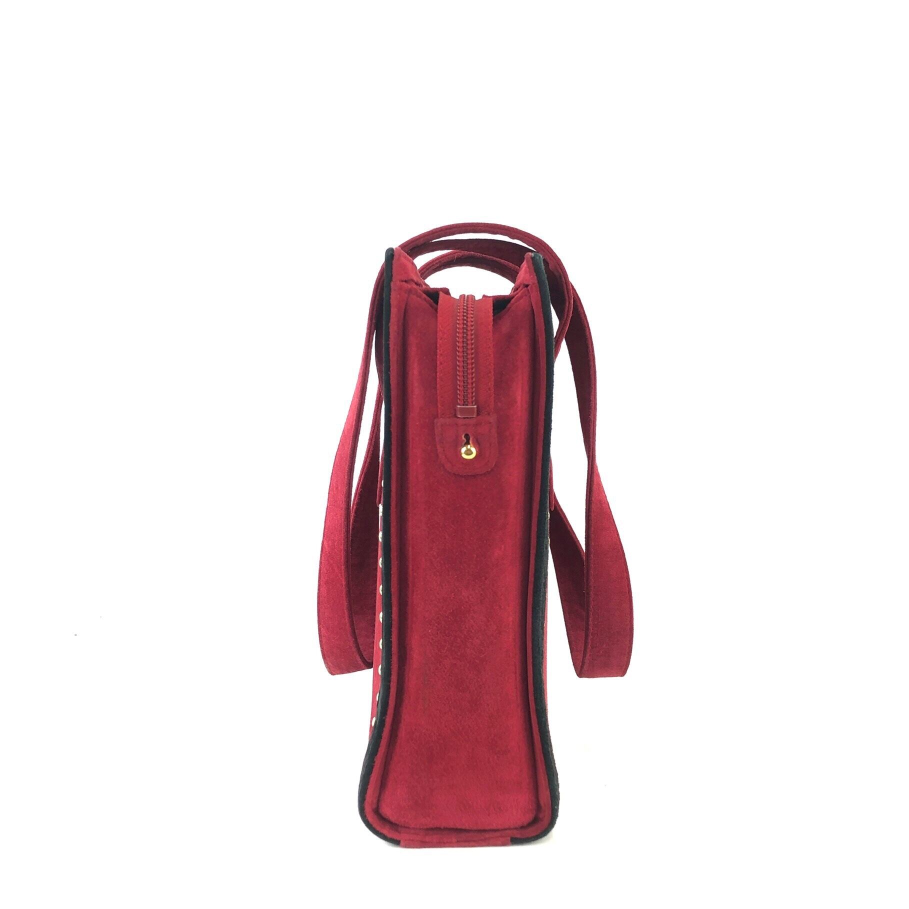 YVES SAINT LAURENT スエード ハンドバッグ ボルドー Yves Saint Laurent イヴ サンローラン スタッズ ダイヤカット