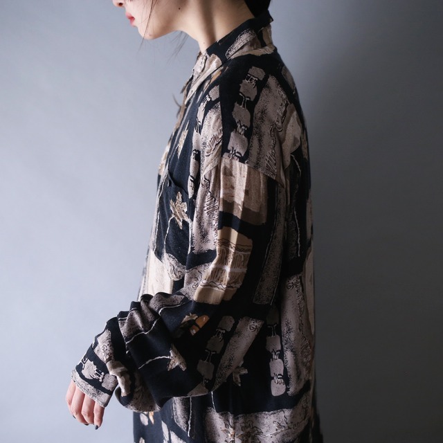 dark coloring art flower full pattern over silhouette shirt