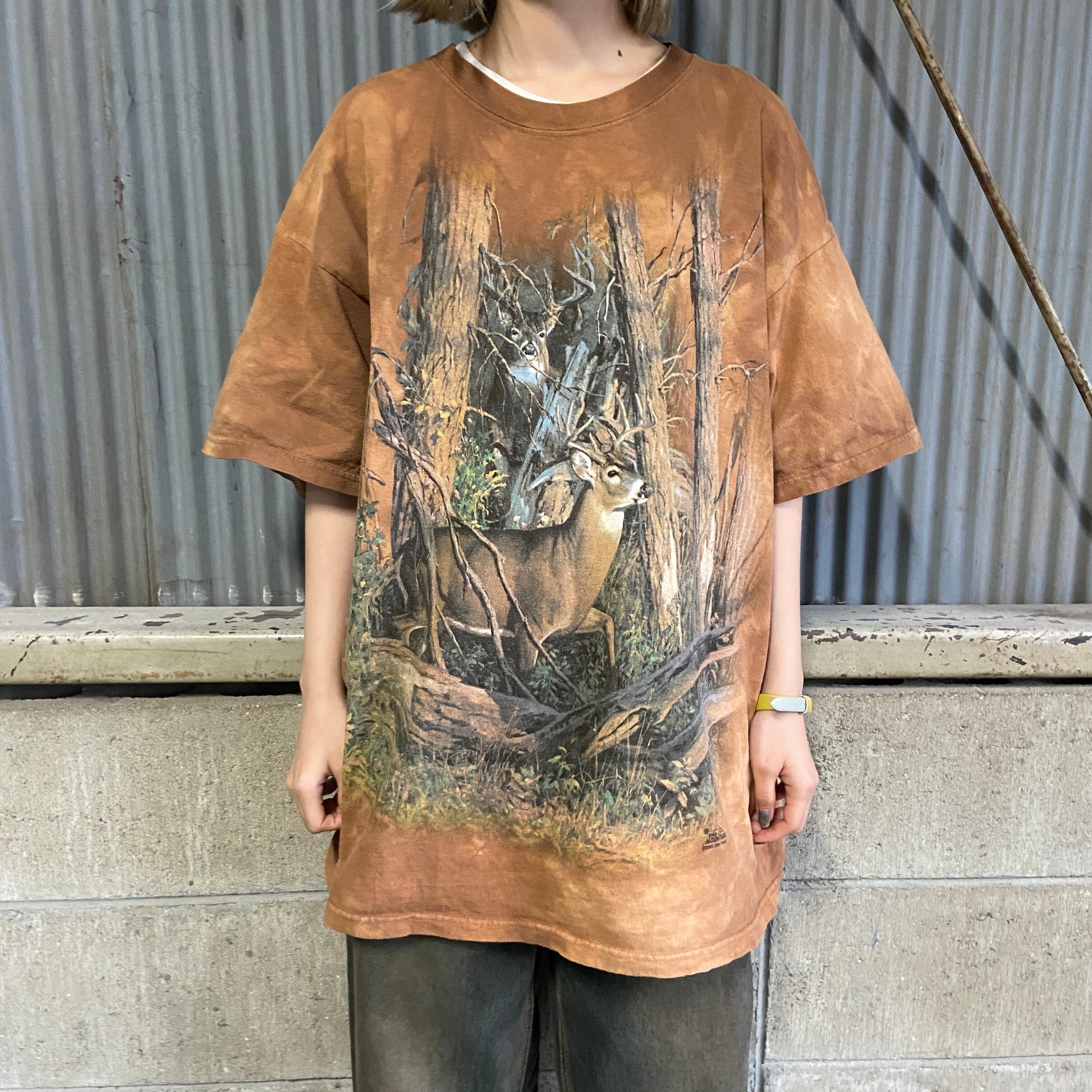 00年代 THE MOUNTAIN 鹿 タイダイ 動物 アニマルTシャツ メンズL 古着