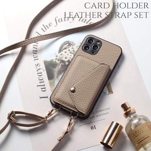 カード収納付き アイフォンケース レザー iPhone14 iPhone13 pro 12 iphoneSE カバー スマホショルダー ストラップ マグネット ベージュ