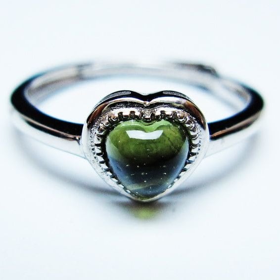 モルダバイト リング モルダウ石 指輪 ハート フリーサイズ 13号 一点物 メール便可 [M便 1/20] 199-592