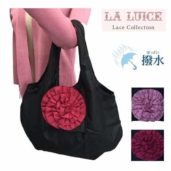 【ラ・ルイス 新品】エコバック ばら ローズ かわいい おしゃれ ポケットの中に収納 ピンク レッド 軽量 Sサイズ 大人可愛い