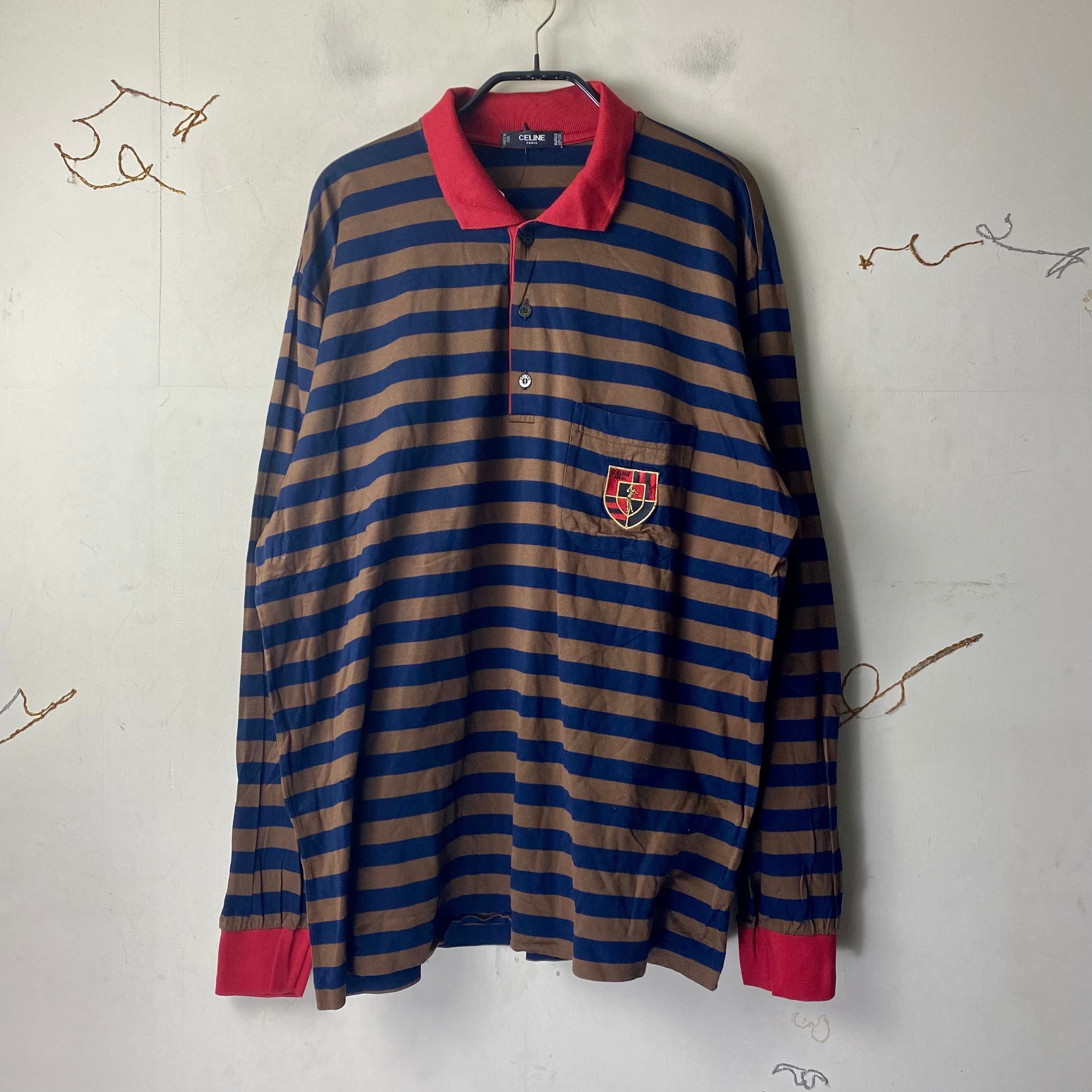 vintage CELINE long sleeves border polo shirt | NOIR ONLINE