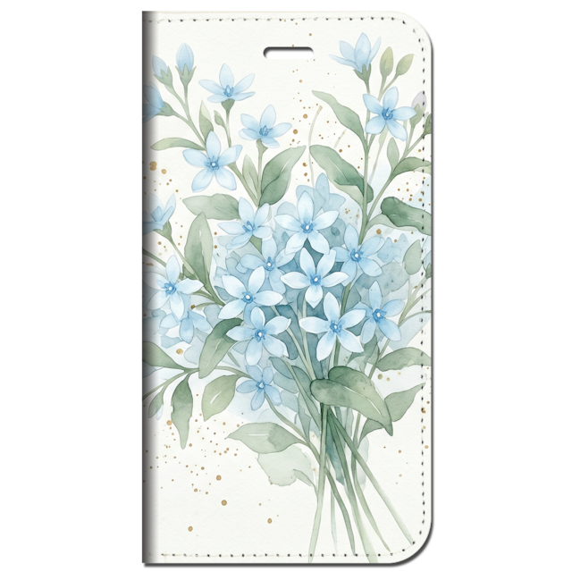 iPhone対応 スマホ 手帳型ケース 夏 ブルースター ルリトウワタ 水彩 くすみカラー シアー 涼やか 花柄 透明感 くすみブルー 淡色 大人可愛い 綺麗め スマホケース スタンド 【iPhone17 / iPhone16e / iPhone16 他 iPhone各機種対応】 |iasmnu06