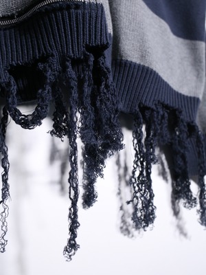 REMAKE / clash bolo × zip XXL over silhouette border knit
