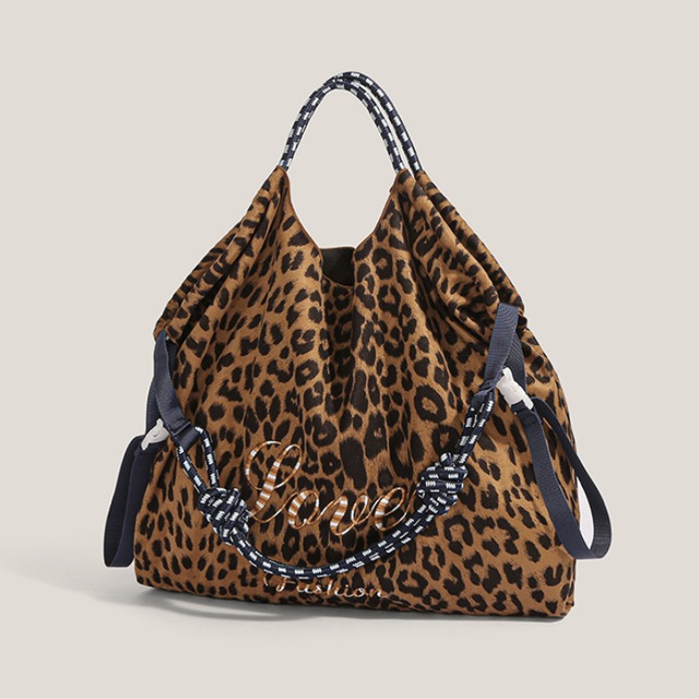 leopard drawstring tote bag　レオパードドローストリングトートバッグ　J1457