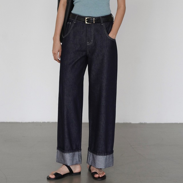 high-waist loose straight denim pants L0539