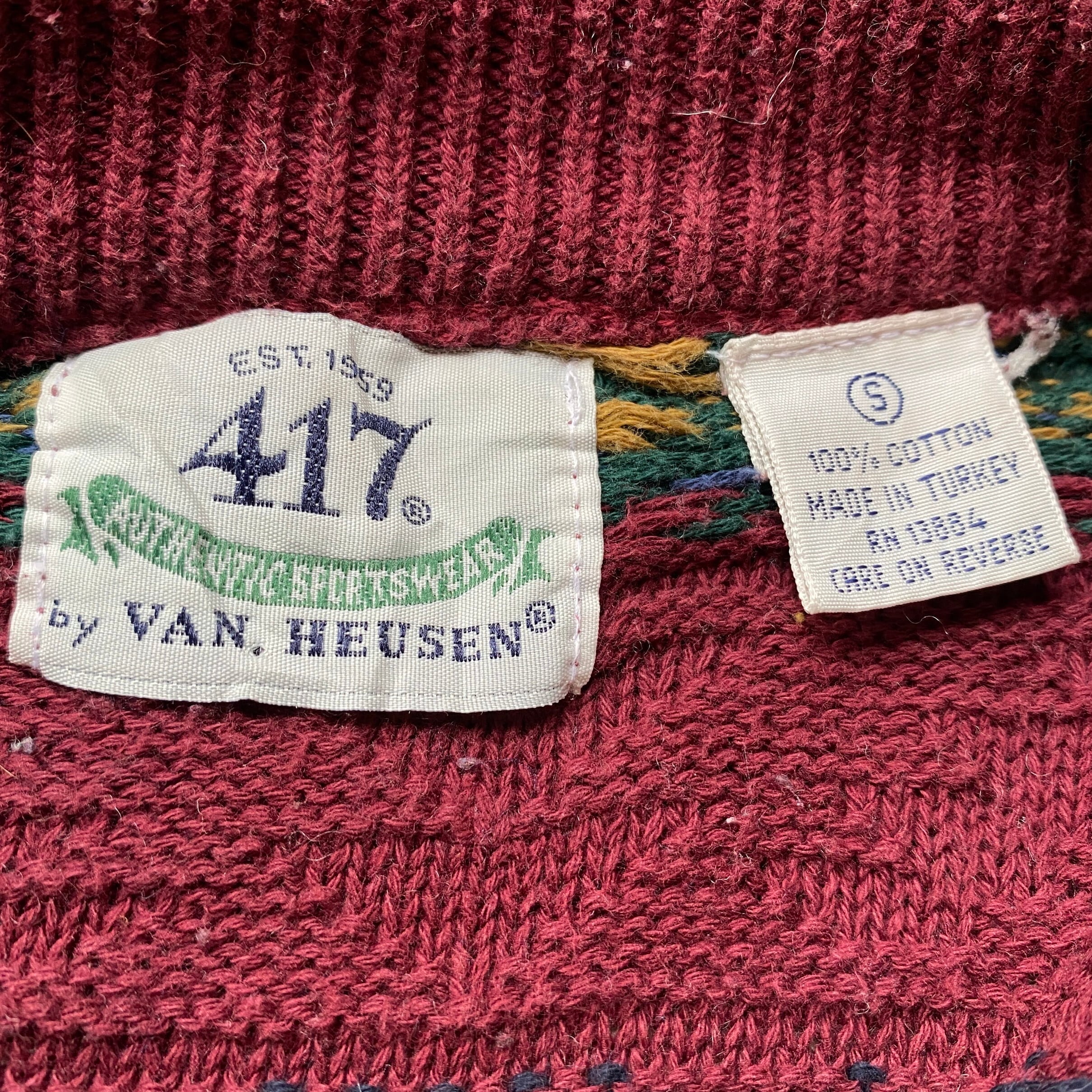 90年代 417 VAN HEUSEN 総柄 3D コットンニットセーター メンズL相当 古着 バーガンディ レッド 赤 90s ヴィンテージ  ビンテージ 【ニットセーター】 | cave 古着屋【公式】古着通販サイト