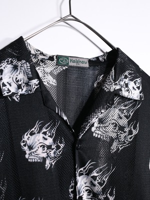 "skull × fire" box silhouette mesh s/s shirt