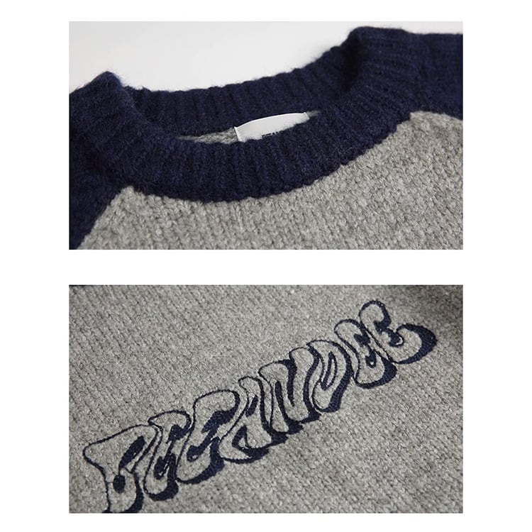 ★LETTER EMBROIDERY ROUND NECK SWEATER　　　A0868