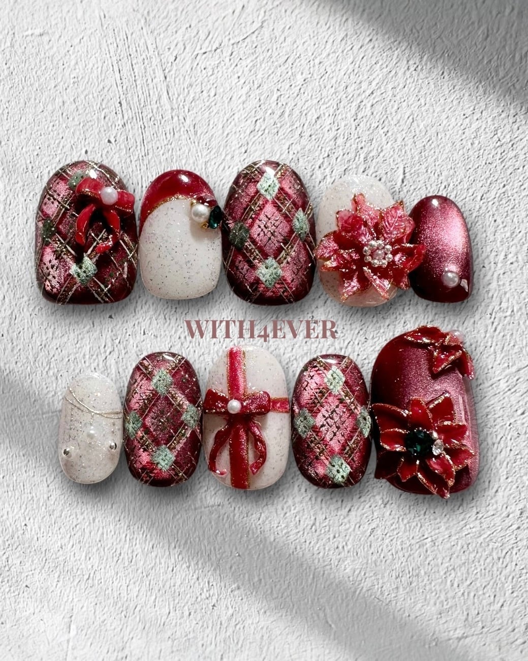 【紅織】クリスマスネイルチップ/愛犬似顔絵オプションあり/手描きアート#ncs020