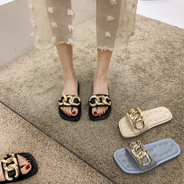 ミュールサマーメタルチェーン 靴 シューズ 夏物 フェイクシューズ5768757882