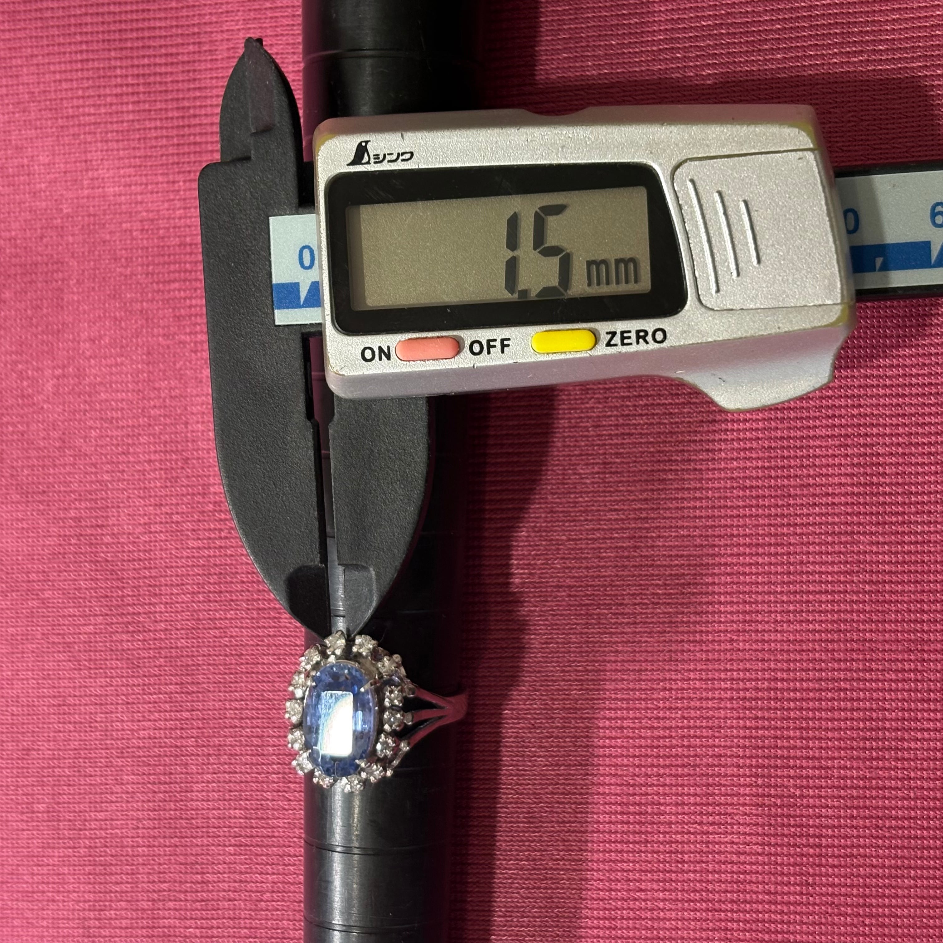 Pt900 昭和ザマスリング 非加熱ブルーサファイヤ 3.903ct ダイヤモンド