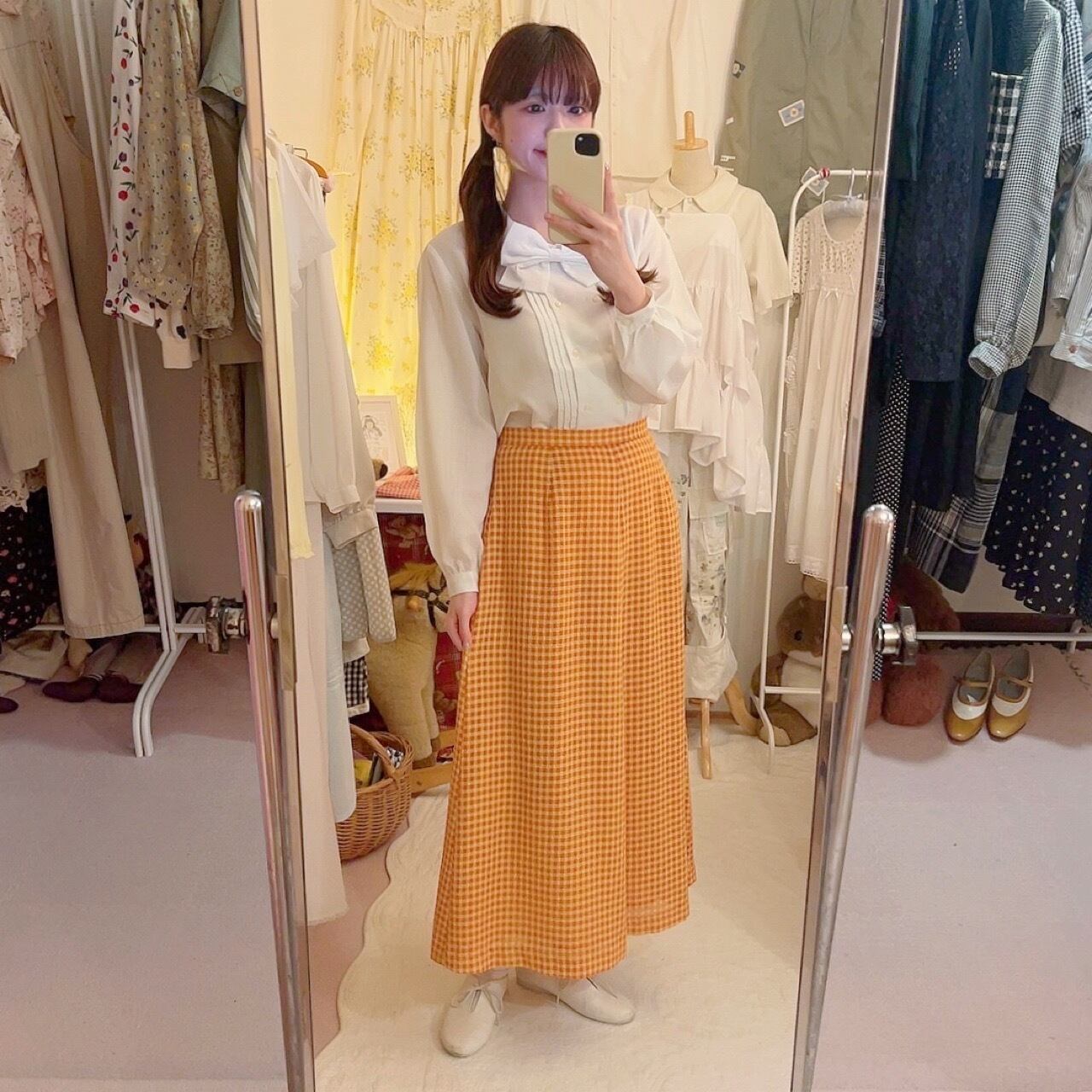 orange yellow gingham check skirt