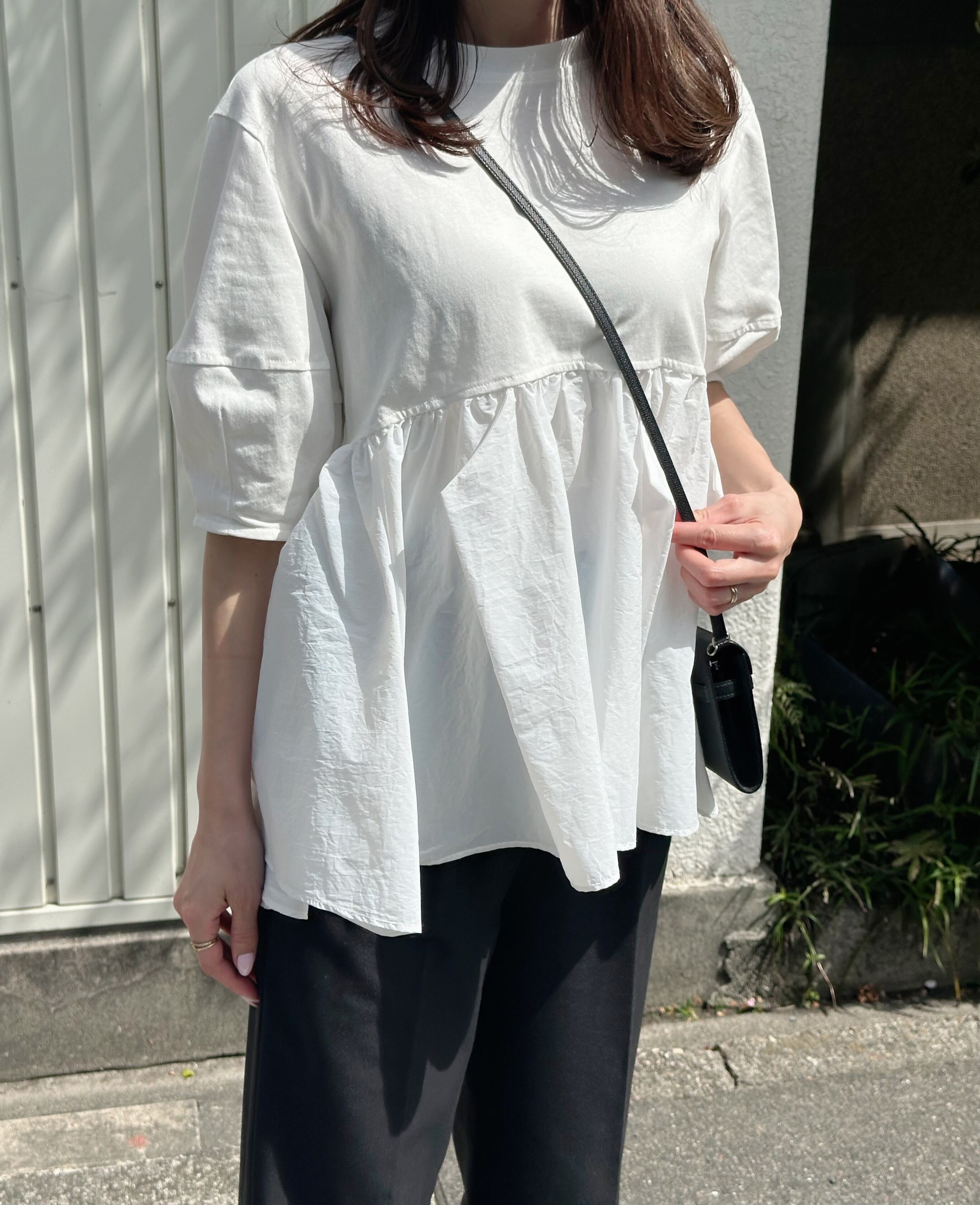 異素材ドッキングフレアカットソー