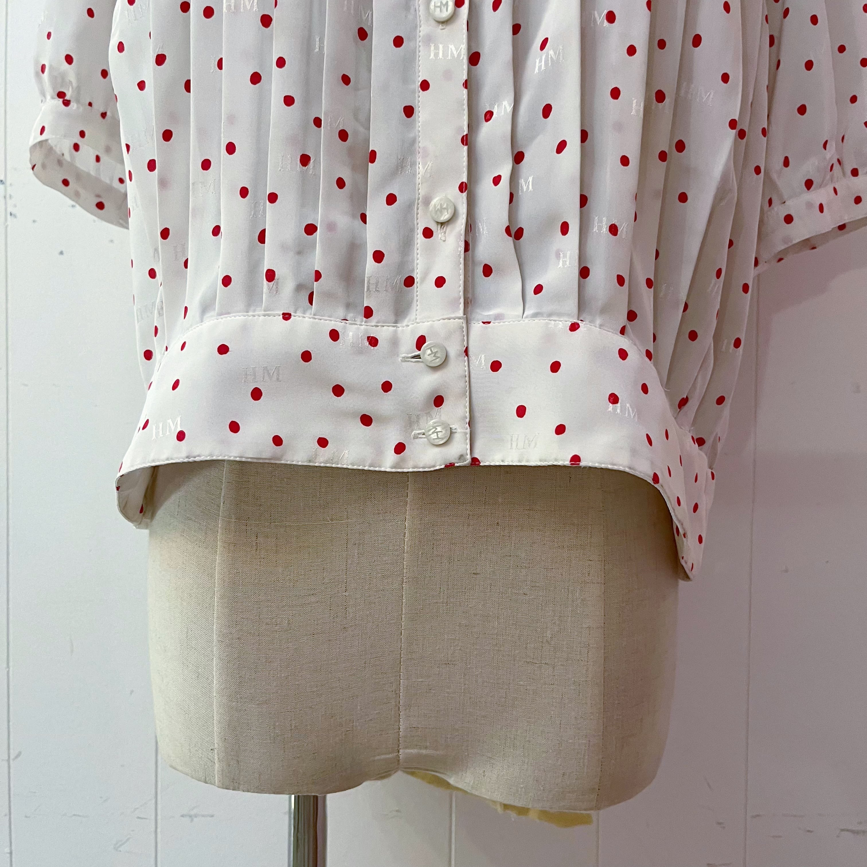 red dot pleats white blouse