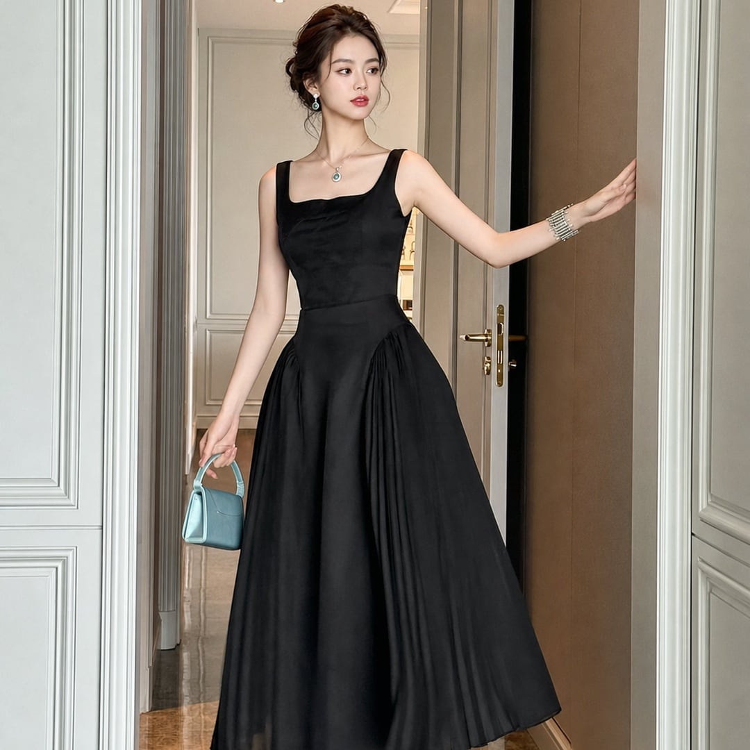 Square Neck Sleeveless Long Dress V3468