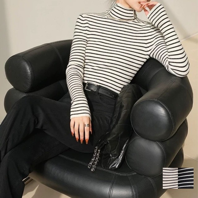 ボーダータートルネックニット【2col】　0541