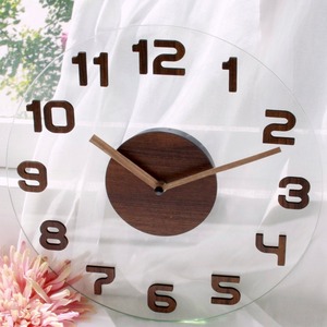 clear glass wood wall clock 2colors / クリア ガラス ウッド ウォール クロック 壁掛け時計 韓国 北欧