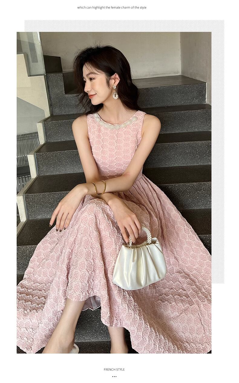 ピンク ラウンドネック ノースリーブ ミディドレス | she is ピンク ラウンドネック ノースリーブ ミディドレス | she is