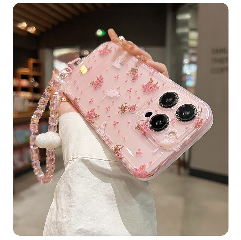 iPhone16対応】ピンククリアが可愛すぎる◎花柄 猫 ピンク 透明 カメラ