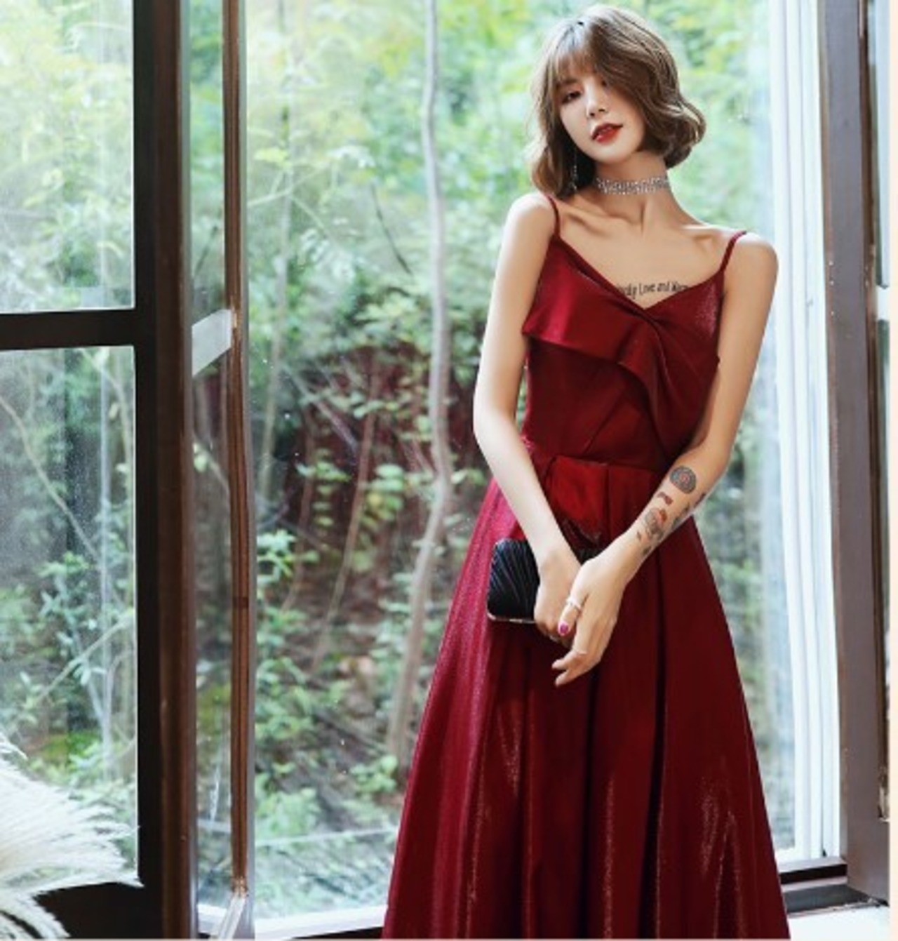 上品！ パーティードレス ワインレッド ロング キャミソール  