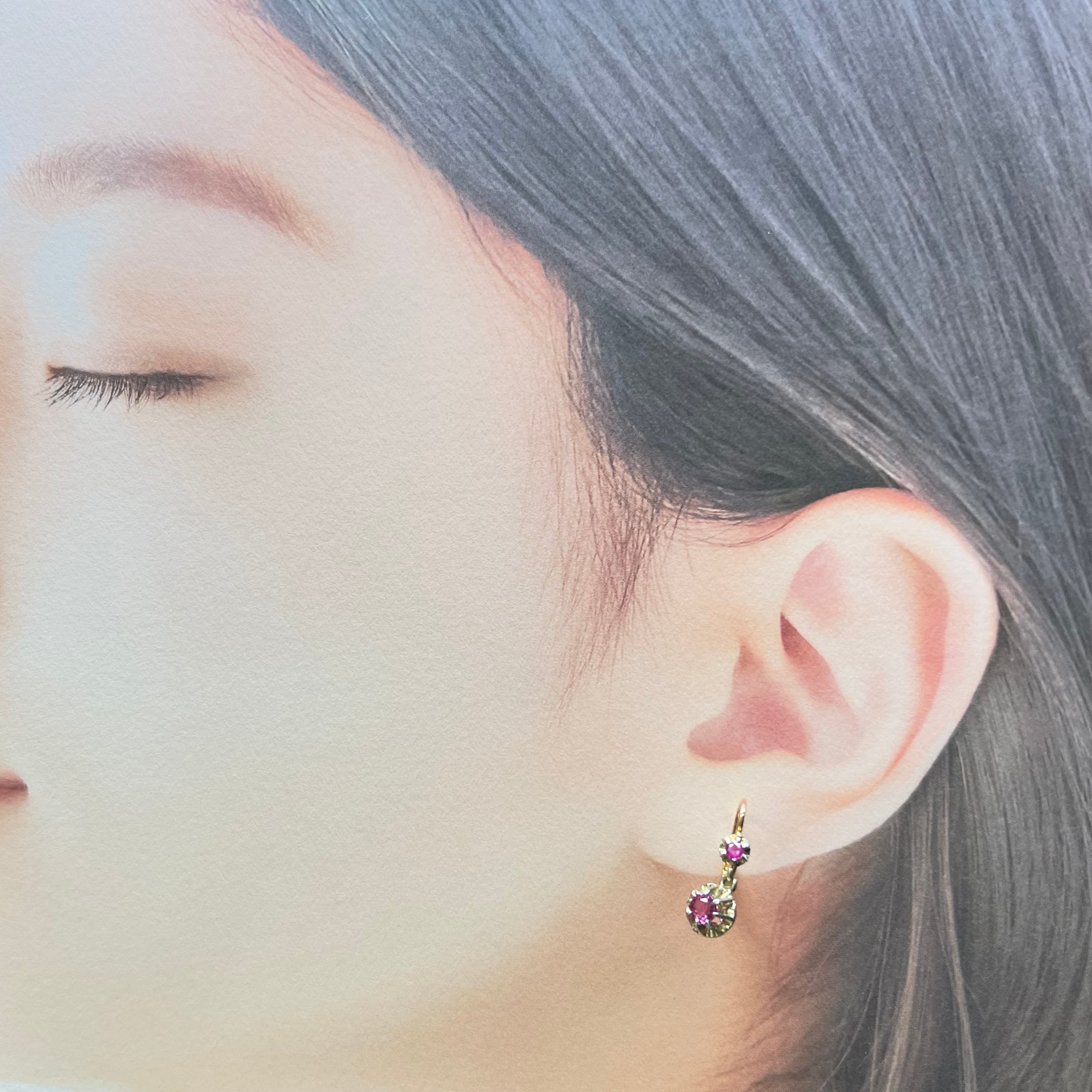 フランス ドルムーズ スリーパーズ ピアス ルビー K18 アンティーク
