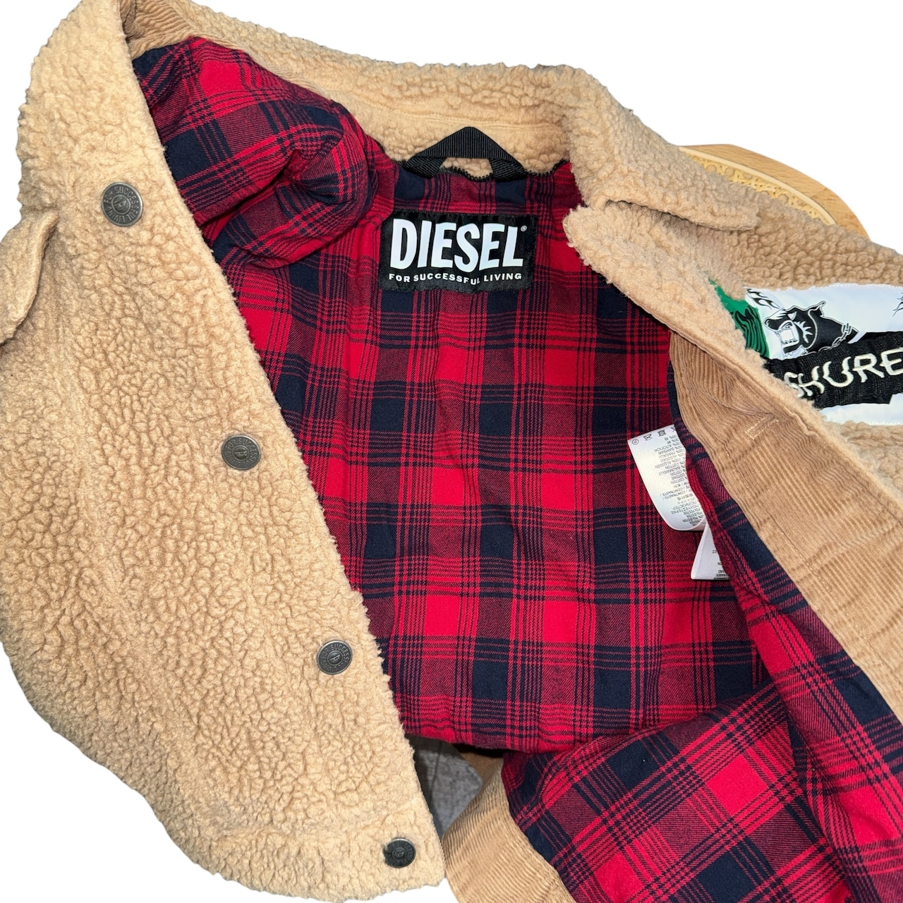 【DIESEL】ディーゼル パッチワーク ボア フリースジャケット チェック裏地