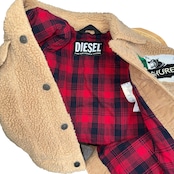 【DIESEL】ディーゼル パッチワーク ボア フリースジャケット チェック裏地