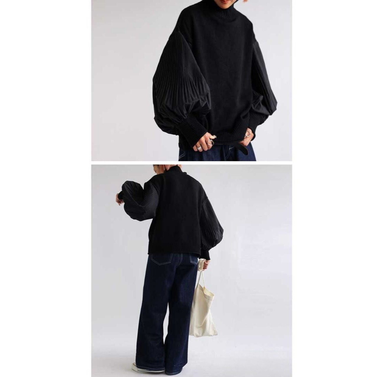 Lantern Sleeve Knitted Pullover Sweater Tops / ランタン スリーブ ニット プルオーバー トップス