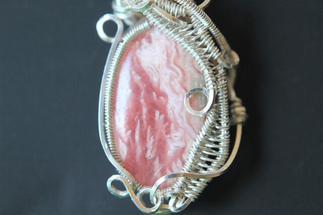 Rhodochrosite silver925 wirewrapping pendant