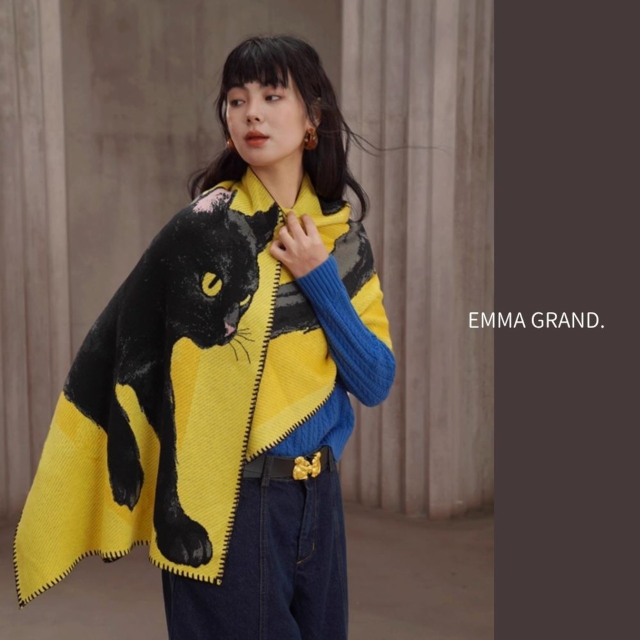 夜影を纏う黒猫ショール　E00606