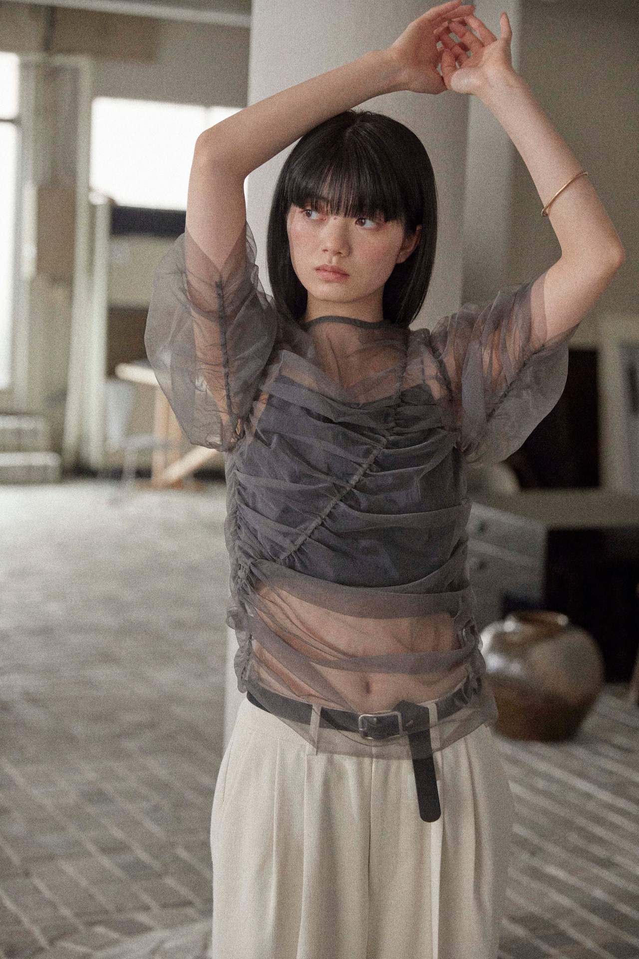 DU250519 shirring sheer tops【残り2点】