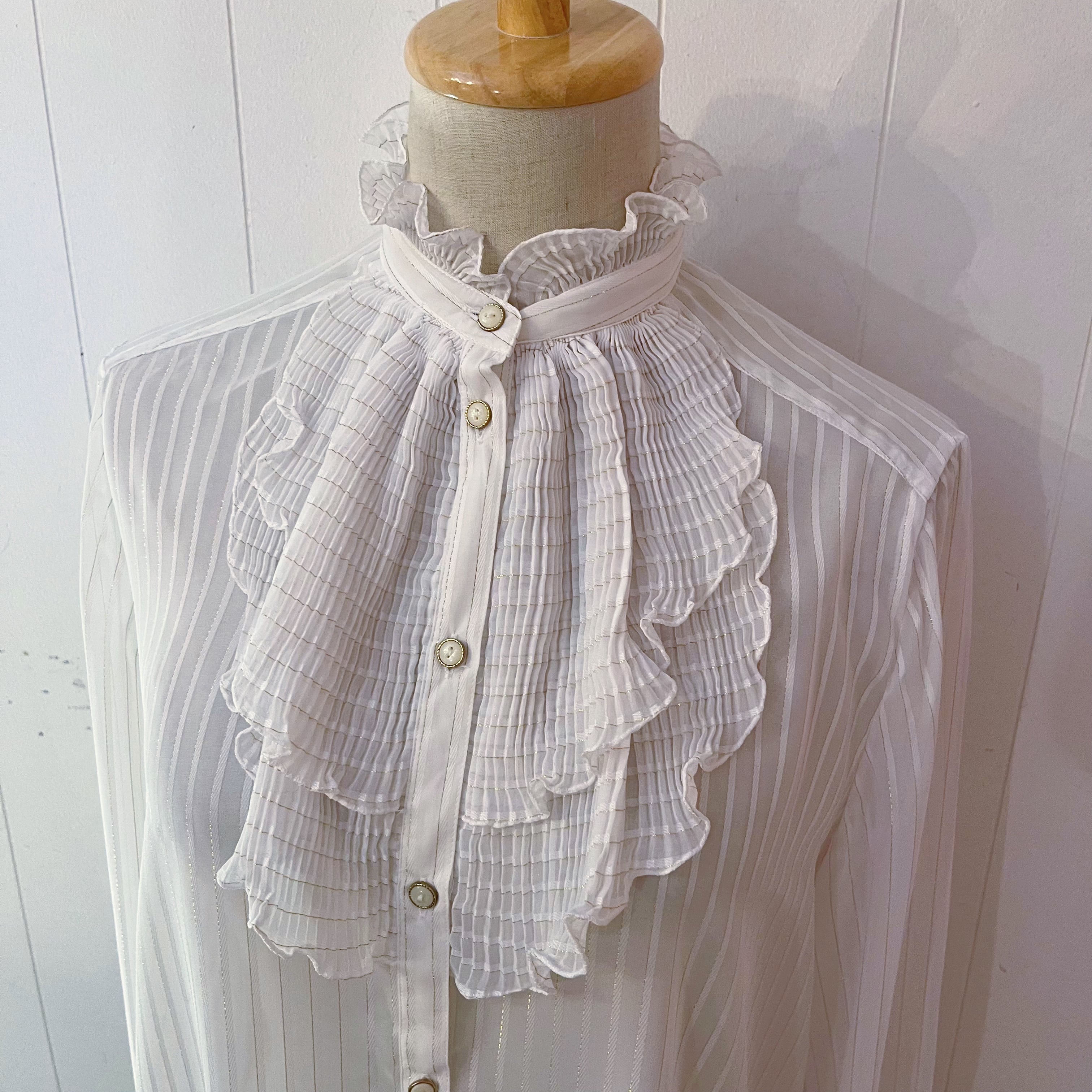 lame stripe sheer frill blouse