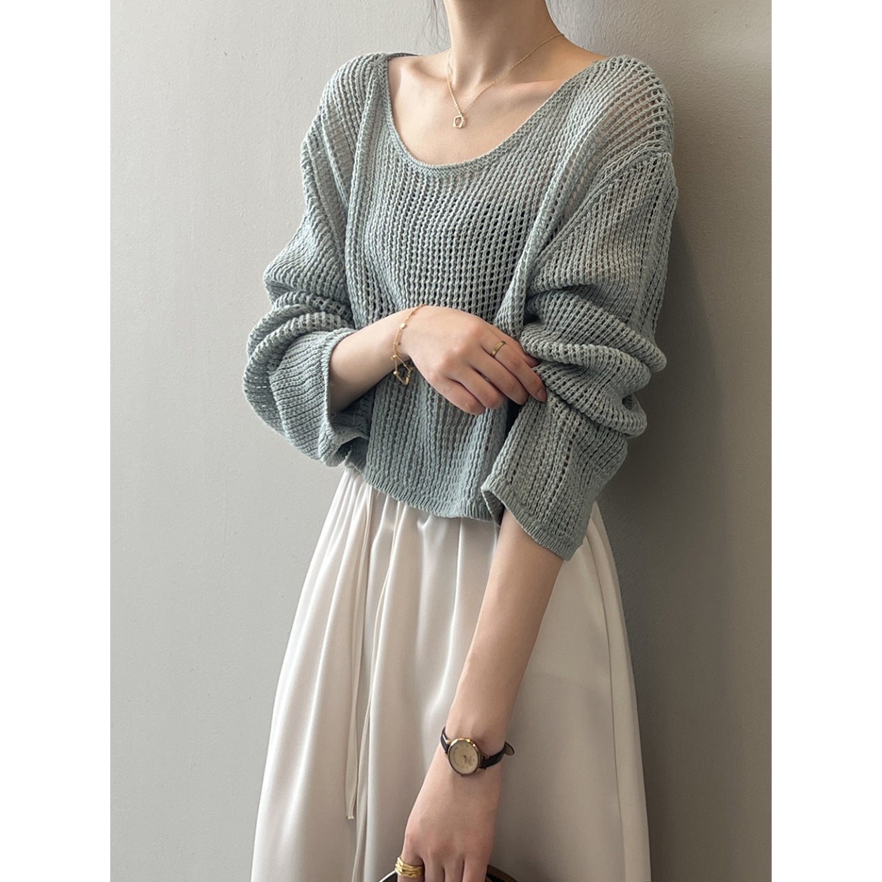 メッシュ ショート ニット トップス 10056