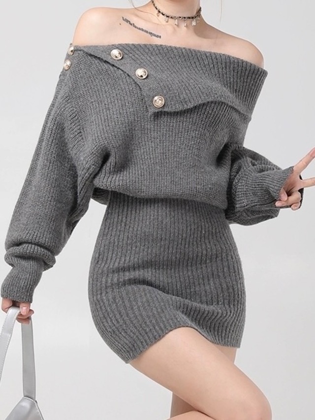 off shoulder rib knit dress